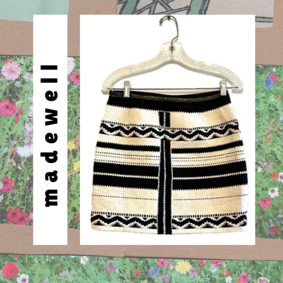 Madewell white & black aztec print mini skirt with faux leather details - Picture 1 of 15